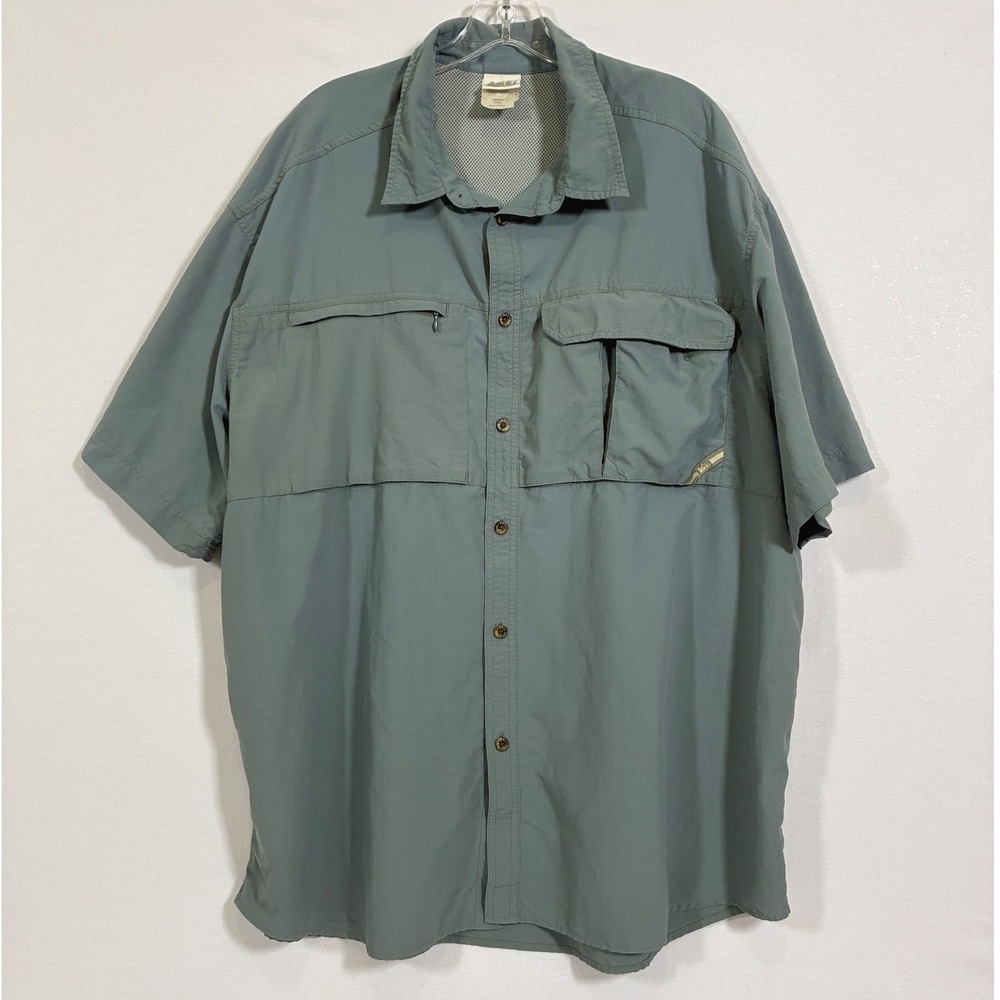REI Co-op Mens XXL Sage Green Nylon Vented Fishing Hiking Shirt Short Sleeve